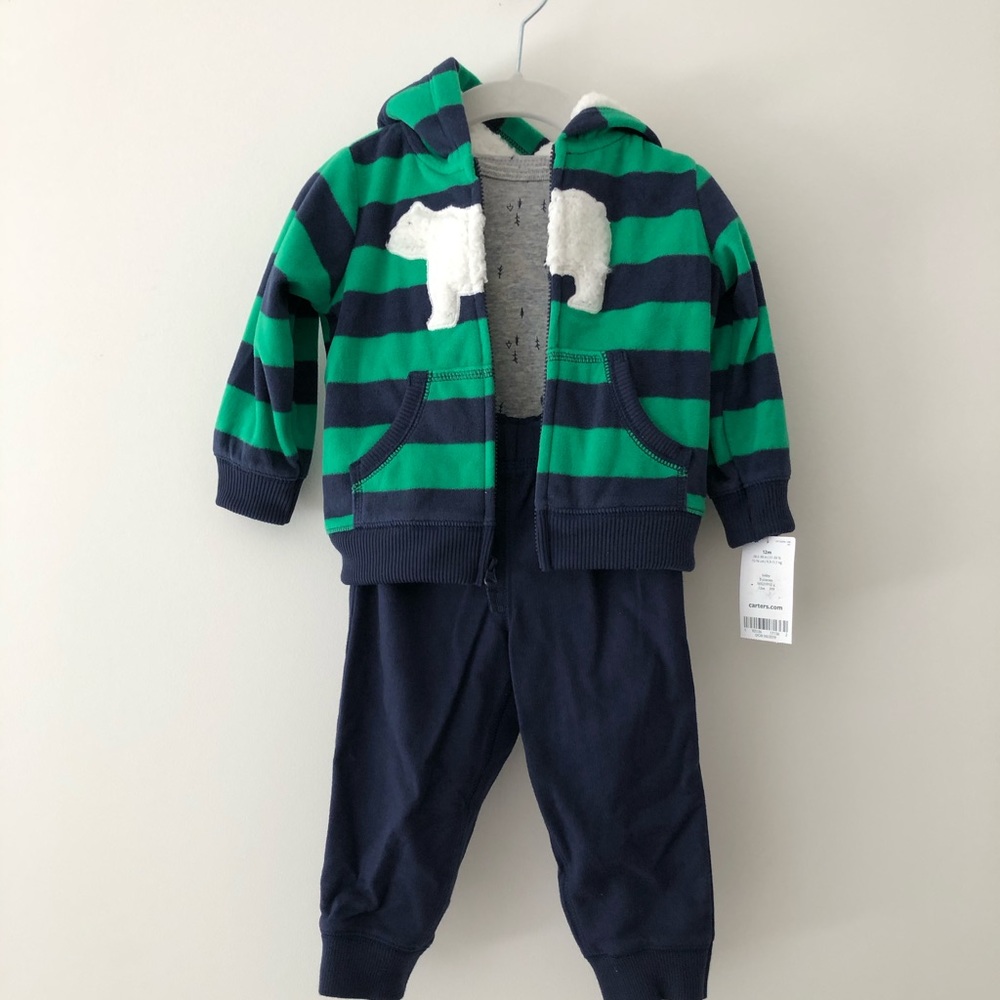 CARTER’S 3-piece fleece polar bear outfit 12m
